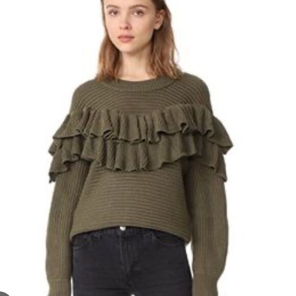 🔥Vox lux Green Crew Neck Sweater with Ruffle Detail Sz medium new - Picture 1 of 6